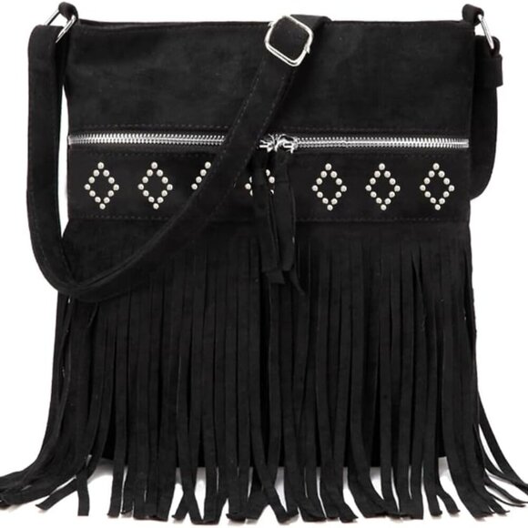 Western Fringe Crossbody Bag with Studs Cowgirl Purse Faux Suede Shoulder Bag fo - Picture 1 of 6